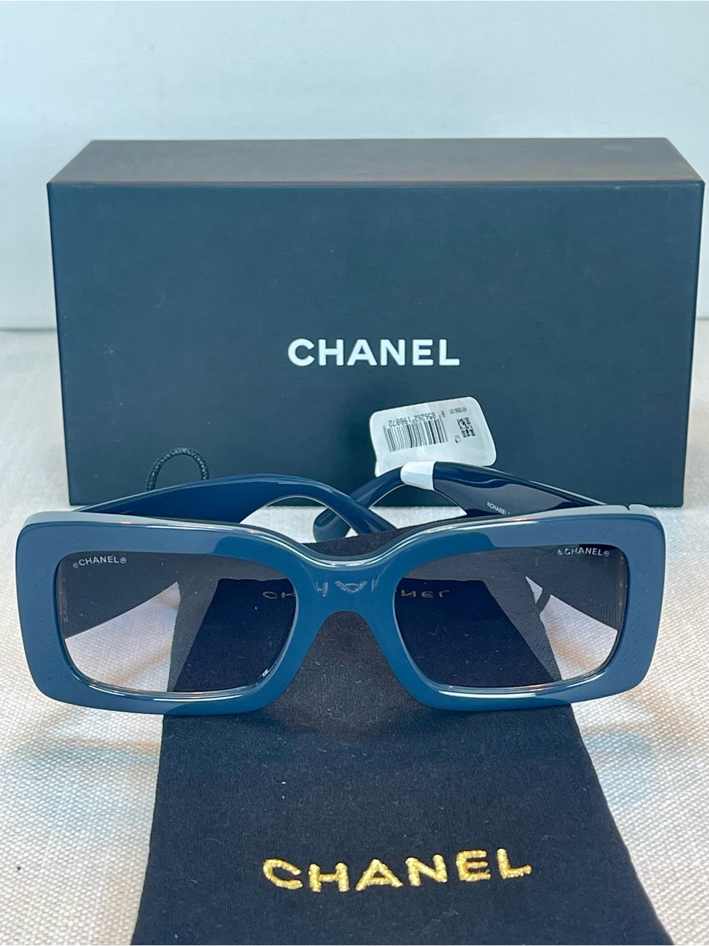 NWT CHANEL PETROL BLUE FRAME GOLD JEWEL METAL WEAVE ACCENTS CH553A FULL SET COA - Picture 7 of 17